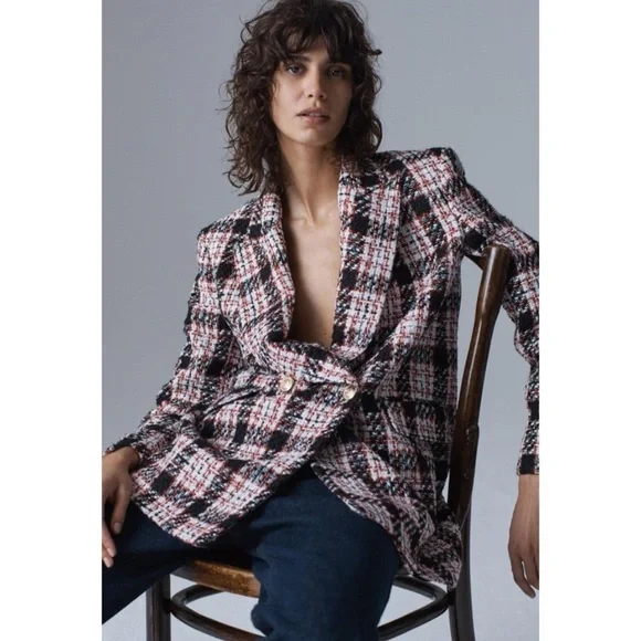 Zara Pink and Black Plaid Blazer - Picture 6 of 15